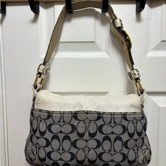 Coach Y2K L0773-11772 Bleeker Denim Signature C Flap Satchel w White Leather GUC - Picture 9 of 16